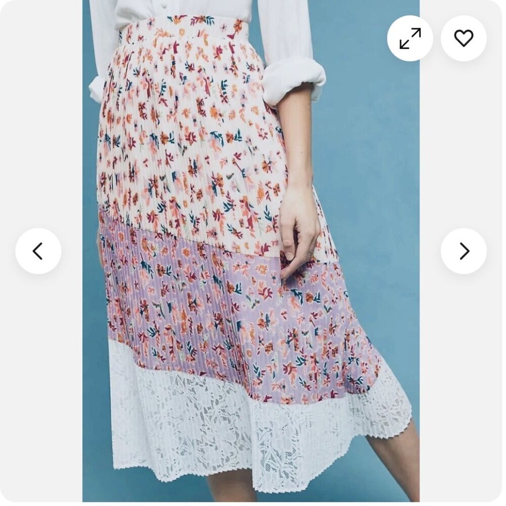 NWOT Anthropologie Laia Boho Floral Pleated Midi Skirt | Size MP